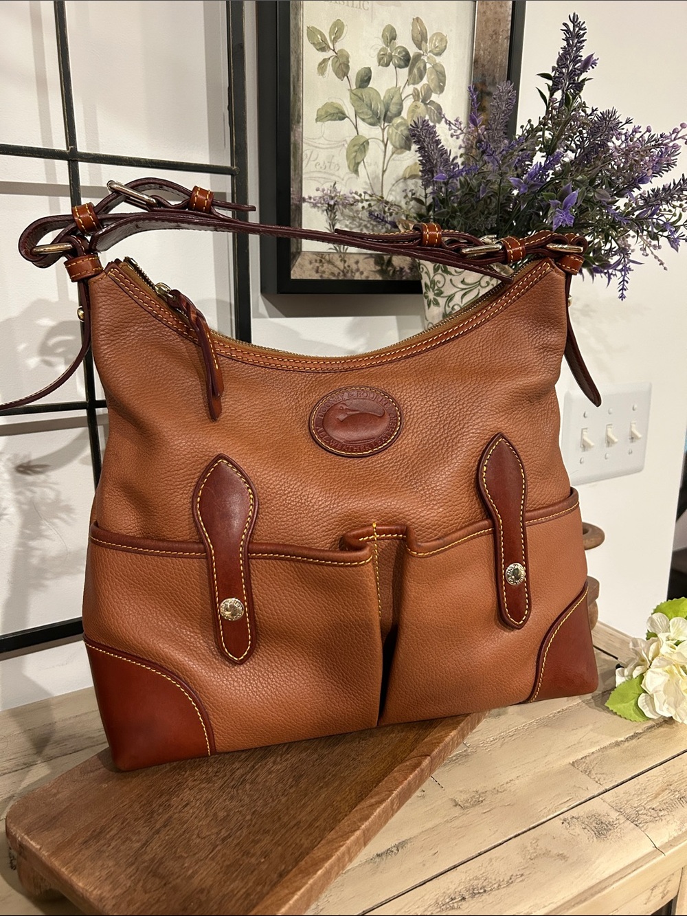 Dooney & Bourke Cognac Brown Pebble Leather Hobo Bag